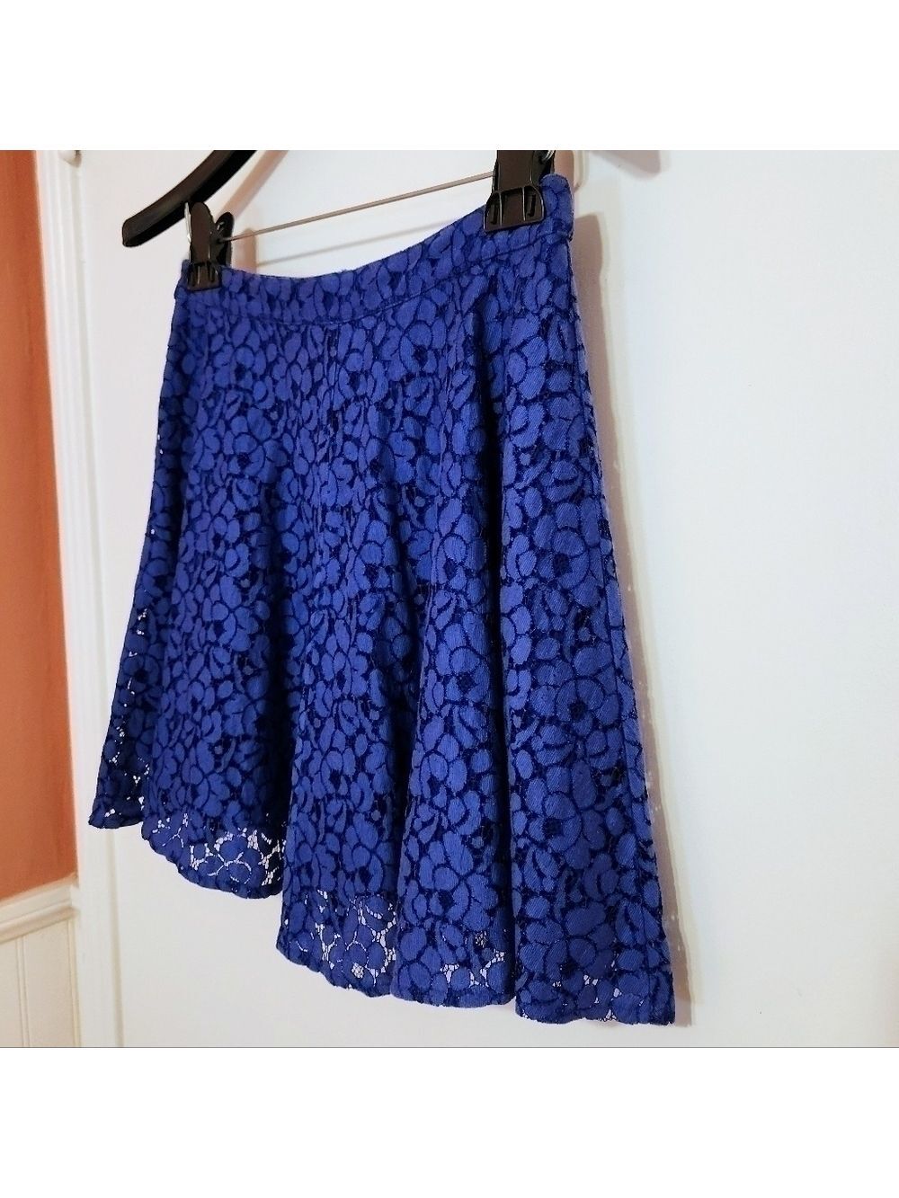 Topshop Floral Lace Skater Skirt Royal Blue Size 6 - Picture 5 of 11